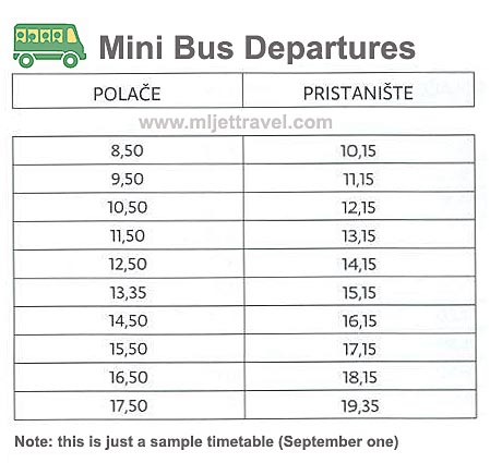 mini bus service timetable for Mljet National Park