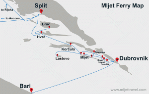 Mljet ferry Map