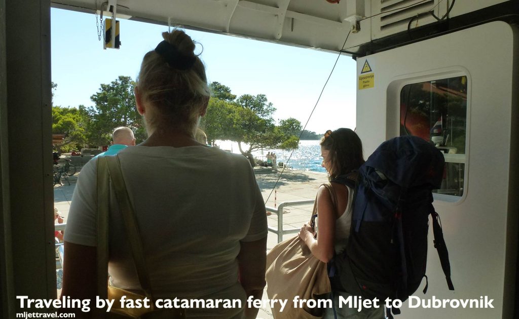 Embarkation and views from catamaran fast ferry from Mljet island to Dubrovnik