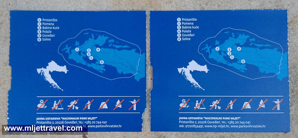 Reverse Side of the Tickets - Mljet National Park, 2016